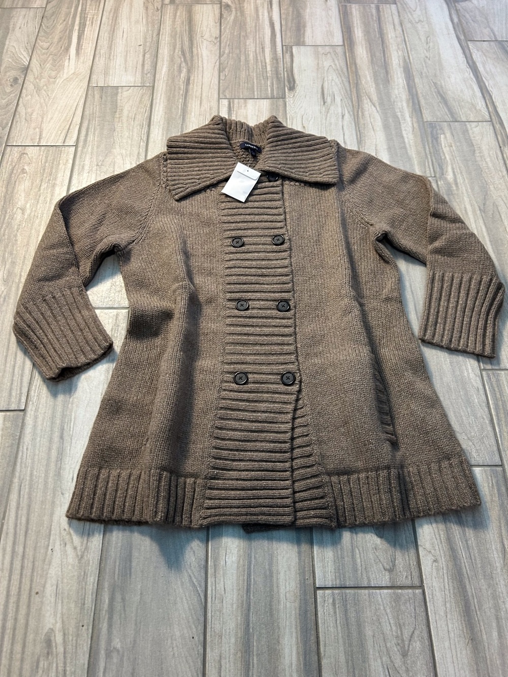 NWT Lands' End Wool Taupe Beige Knit Double-Breasted Sweater Coat/Cardigan 1X